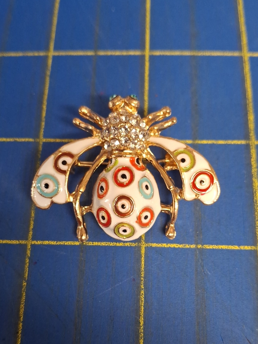 Gold-Tone Multicolor Enamel Bee Brooch Crystal Accents 1.5" x 1.25" New